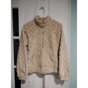 No Boundaries Women's Cozy Faux Fur Sweater Y2K 90s Chic Kangaroo Pocket Medium